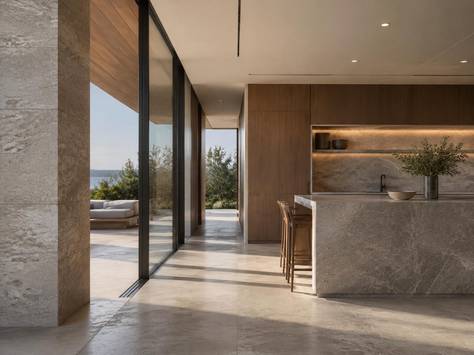 Detalhes precisos em pedra, madeira e vidro