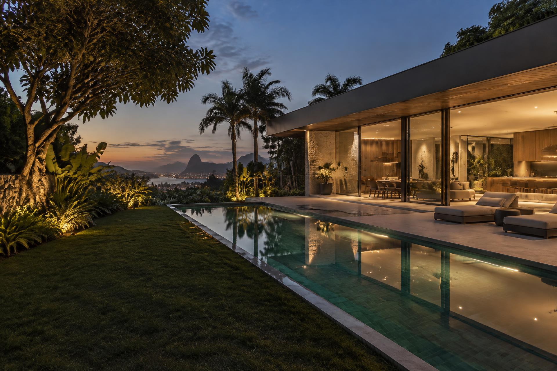 Residência contemporânea com piscina e paisagismo